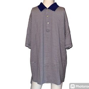 NWOT Peter Millar Polo Blue/White Stripes‎ Button Collar, Size L